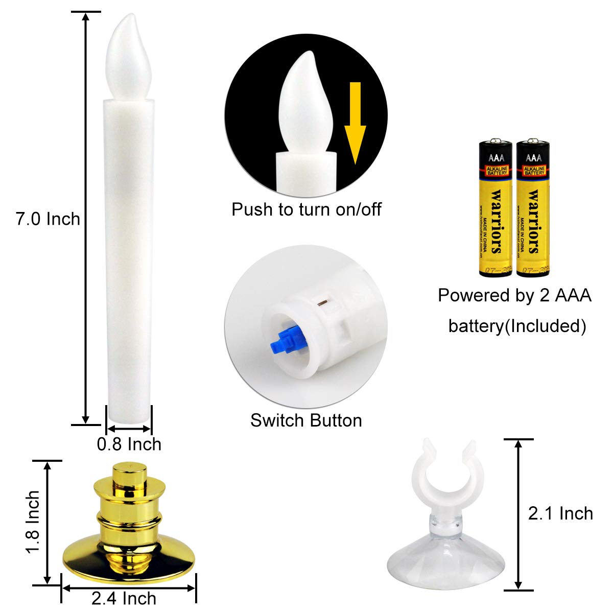 Kithouse 6 Set Christmas Window Candles Lights With Timer Battery Operated Electric Led Taper Candles Flameless For Windows, Gol